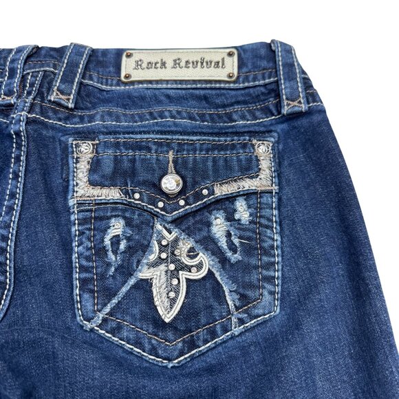 Rock Revival Rubella Easy Capri Blue Jean Women's Embellished Pocket, Size 31 - Picture 5 of 13